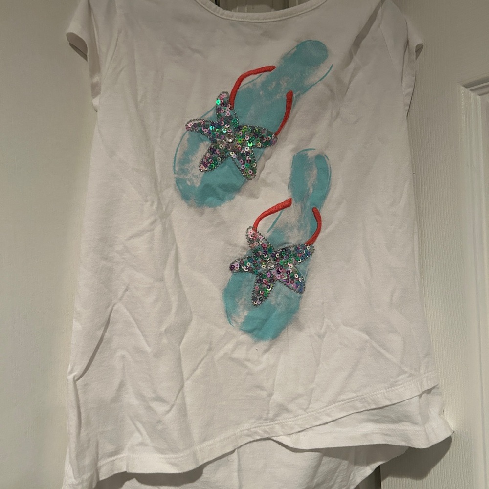 White T-Shirt with Sequin Sandal Design
